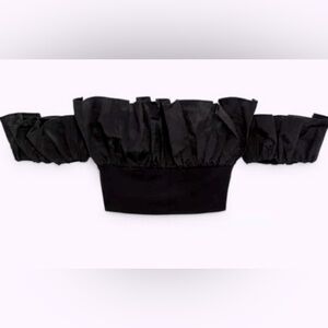 Zara taffeta black crop off the shoulder top classic boho coquette summer fall